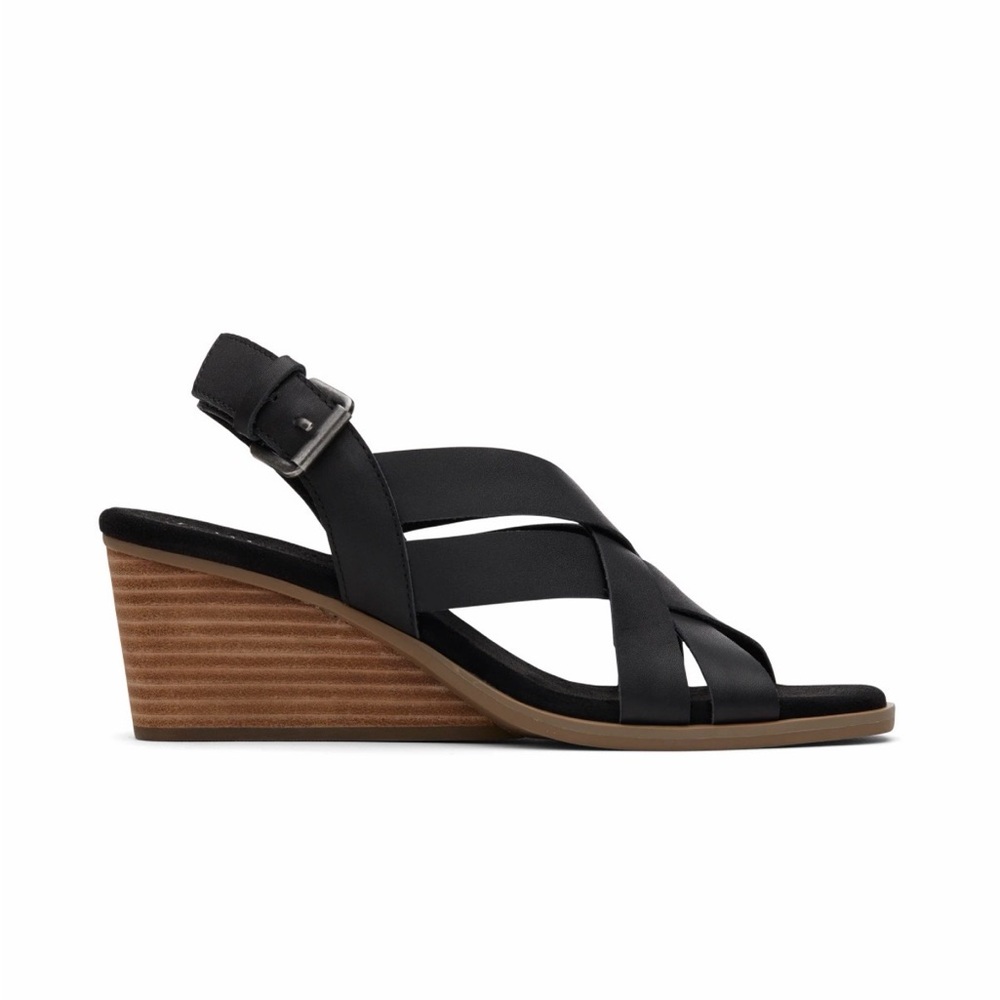 Toms Black and Brown Strappy Wedges